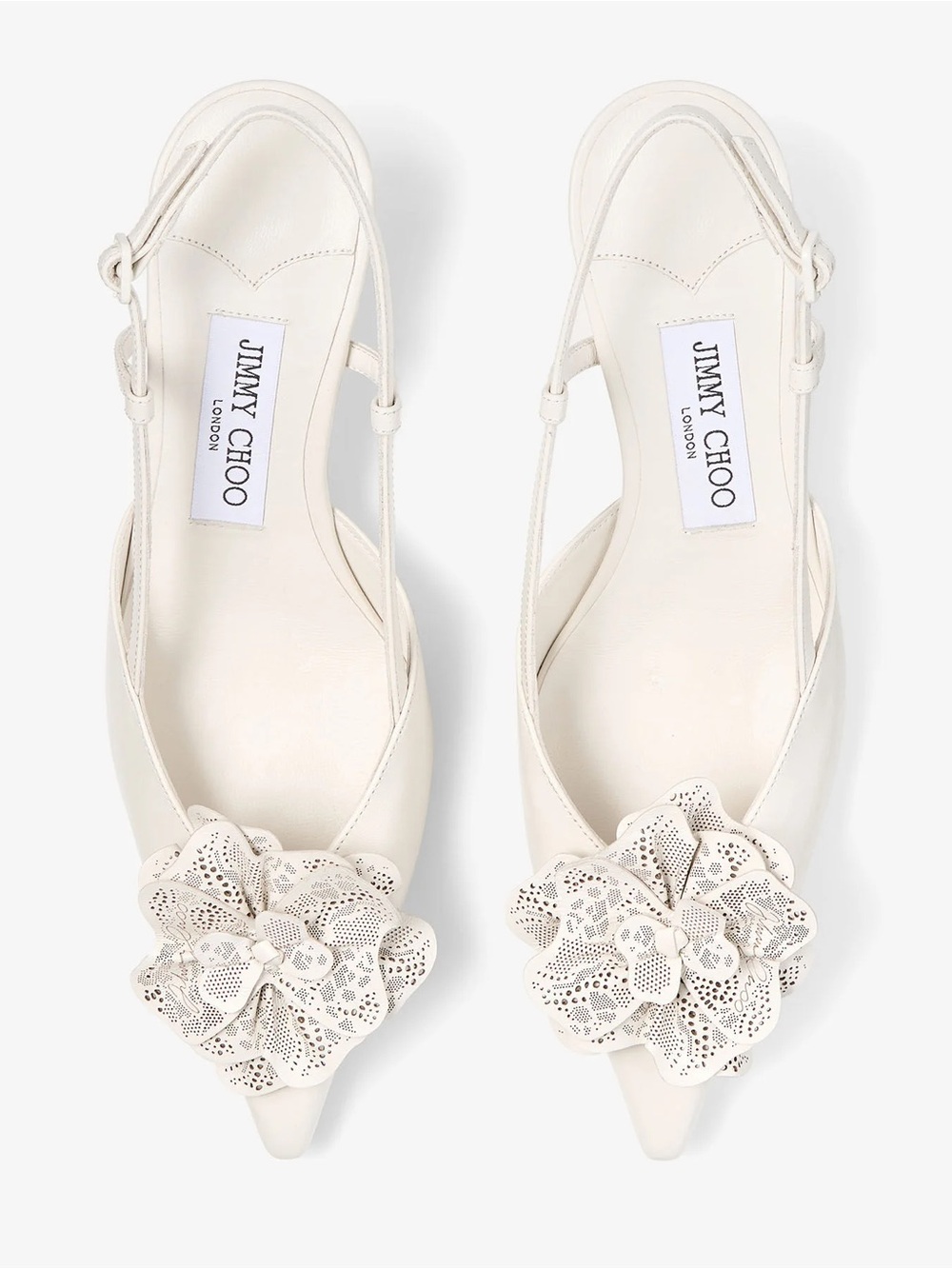 Jimmy Choo Mimmi 50 Latte Shiny Nappa Leather Slingbacks with Lace Corsage 41